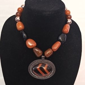 Stone Brown black sliver 8inch chocker necklace